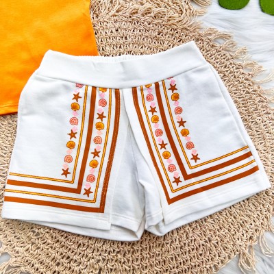 Conj. Blusa Estrela do Mar e Short Conchinhas - Laranja e Off White 